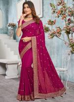 Vichitra Blooming Rani Pink Wedding Wear Embroidery Work Saree